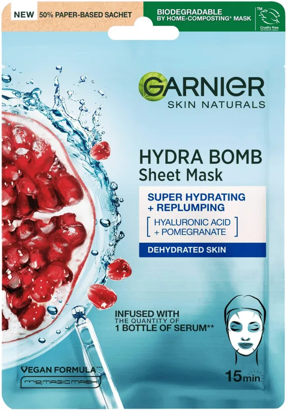 Маска для обличчя Garnier Skin Naturals Hydra Bomb Sheet Mask Super Hydrating + Replumping тканинна 28 г