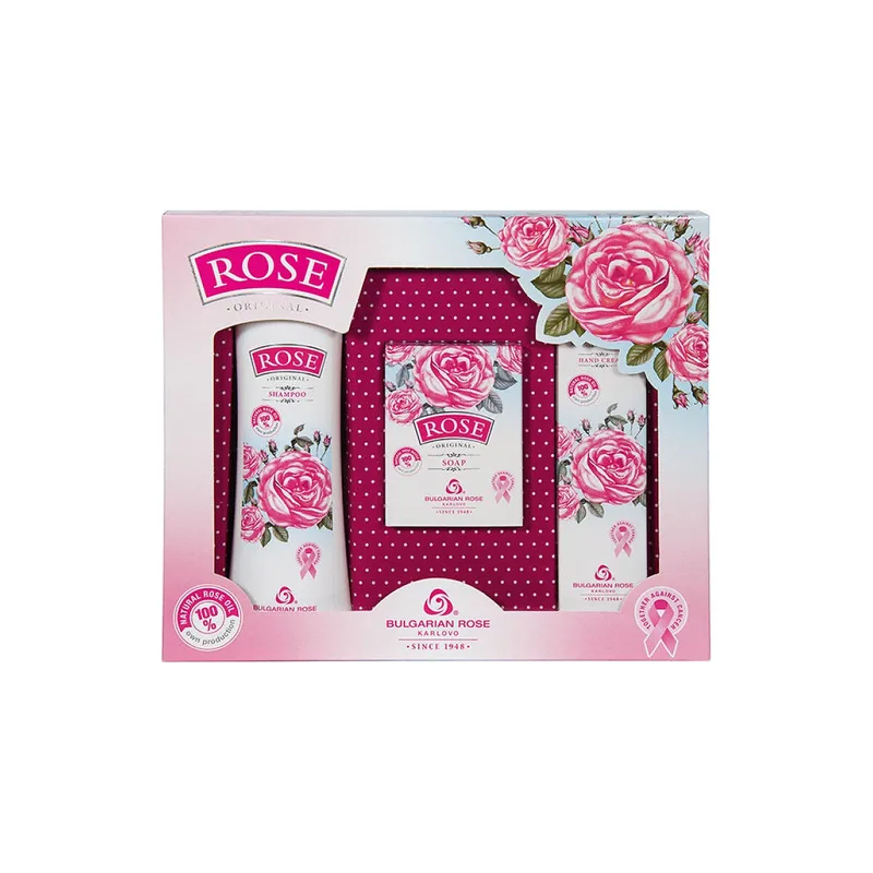 Подарунковий набір Rose Original від Bulgarian Rose: шампунь 200 мл, крем для рук 50 мл, мило 100 г