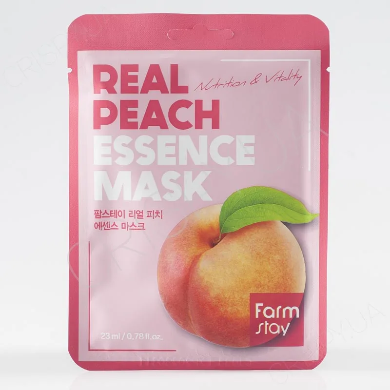 Тканинна маска з екстрактом персика для пом'якшення шкіри обличчя FARMSTAY REAL PEACH ESSENCE MASK - Купити косметику бренду Фармстей