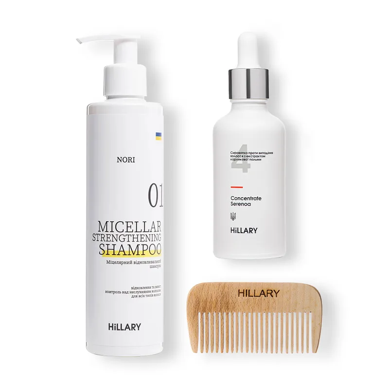 Hair serum Concentrate Serenoa + Shampoo for all hair types Nori Micellar and comb