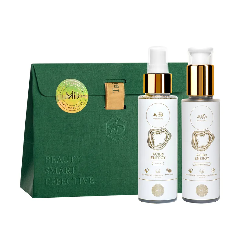 Подарунковий набір щоденного очищення з AHA+BHA+PHA кислотами MyIDi Everyday cleansing SET ACIDs ENERGY: сleansing gel + toner