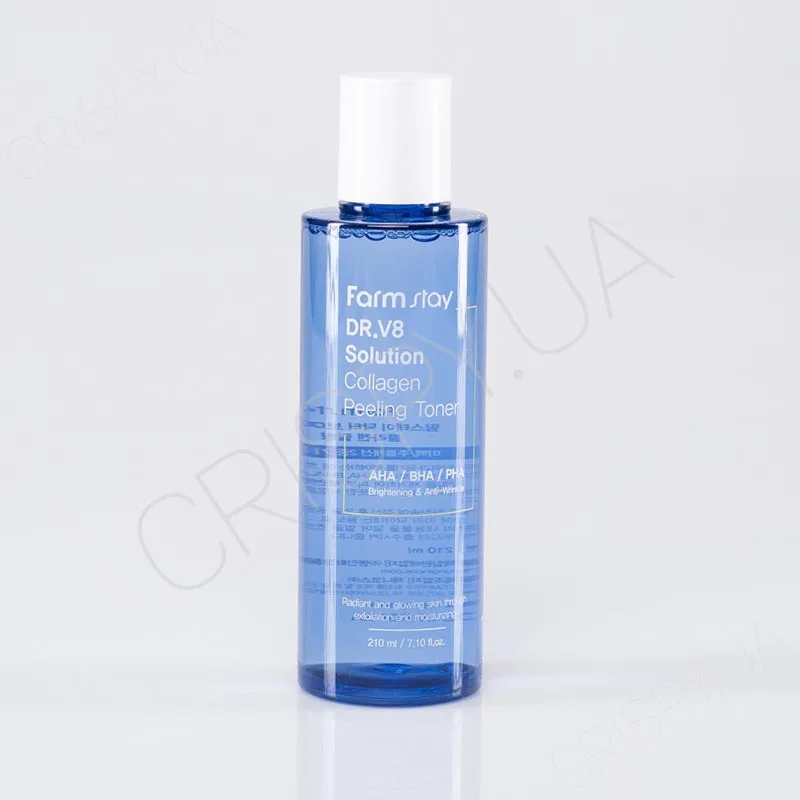Пілінг-тонер з колагеном та АНА-ВНА-РНА кислотами - FARMSTAY DR.V8 SOLUTION COLLAGEN PEELING TONER купити Фармстай