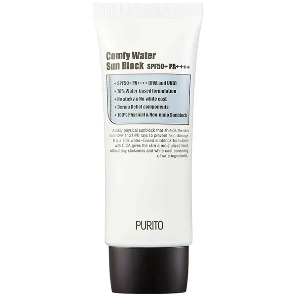 Purito Comfy Water Sun Block SPF50+PA+++ - Сонцезахисний крем для чутливої ​​шкіри