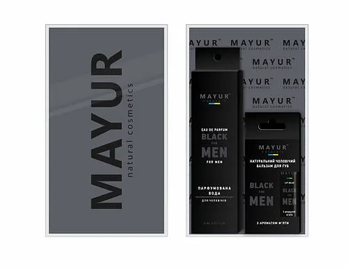 8.3 Подарунковий чоловічий набір для тіла та обличчя натуральний "Black for man" (парфуми, бальзам для губ) TM Mayur