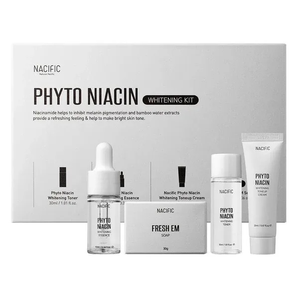 Nacific Phyto Niacin Whitening Kit - Набір мініатюр освітлюючий (тонер, сироватка, крем, мило)