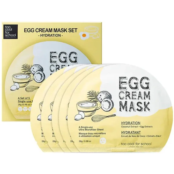 Too Cool for School Egg Cream Mask Set Hydration - Зволожуюча тканинна маска для обличчя з яєчним екстрактом