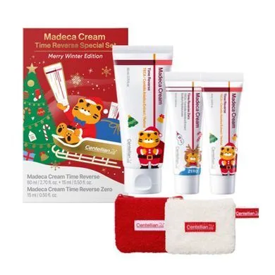 НАБІР кремів зволожуючих - CENTELLIAN24 Merry Winter Edition Madeca Cream Time Reverse Set + Time Reverse Zero Cream + Pouch, 80мл+15мл+15мл