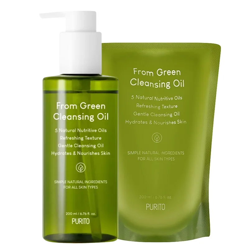 Purito From Green Cleansing Oil Набір 200 мл + 200 мл — Набір гідрофільна олія для зняття макіяжу та очищення обличчя + Рефіл гідрофільної олії