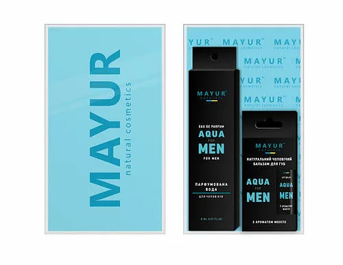 8.1 Подарунковий чоловічий набір для тіла та обличчя натуральний "Aqua for man" (парфуми, бальзам для губ) TM Mayur