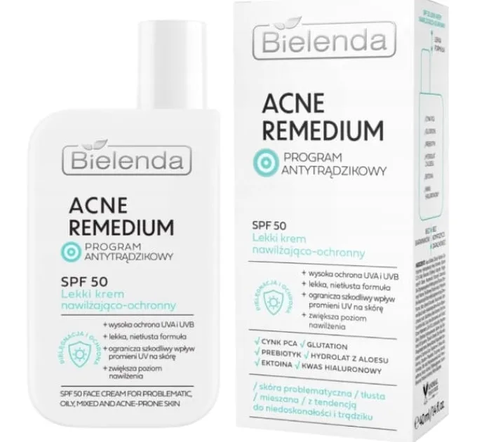Легкий зволожувальний захисний крем SPF50 Bielenda Acne Remedium, 40 мл