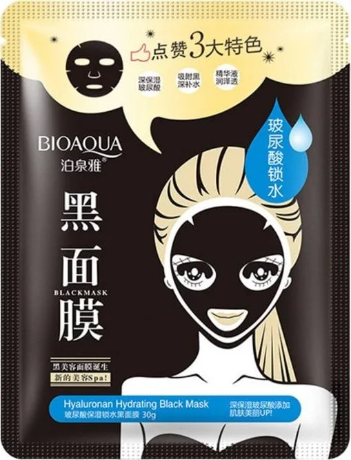 Маска тканинна для обличчя Bioaqua Hyaluronan Hydrating Black Mask з гіалуроновою кислотою 30 г