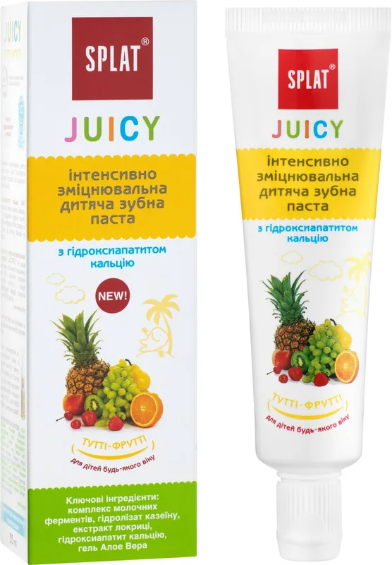 Дитяча зміцнююча зубна паста SPLAT з гідроксиапатиту серії Juicy Tutti-Frutti, 35 мл