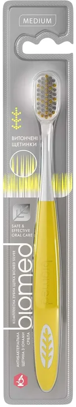 Зубна щітка BioMed Silver з іонами срібла cередня жовта 1 шт.