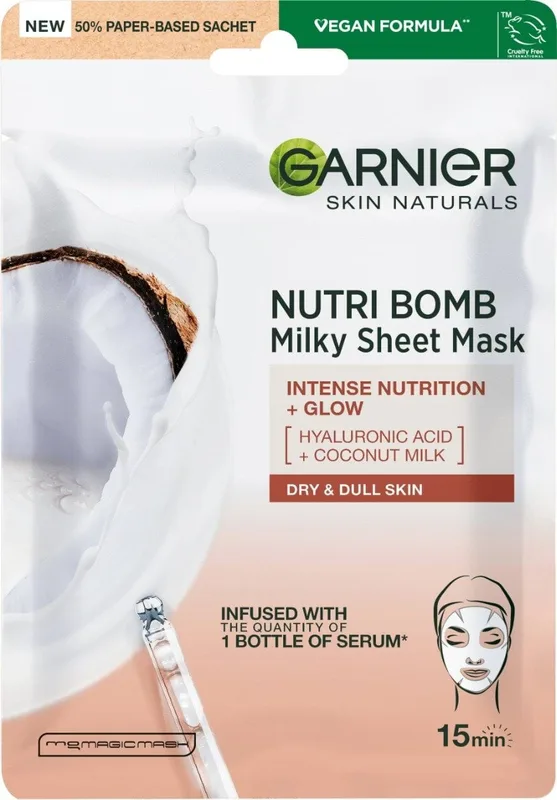 Маска для обличчя Garnier Skin Naturals Nutri Bomb тканинна з кокосом та гіалуроновою кислотою 28 г
