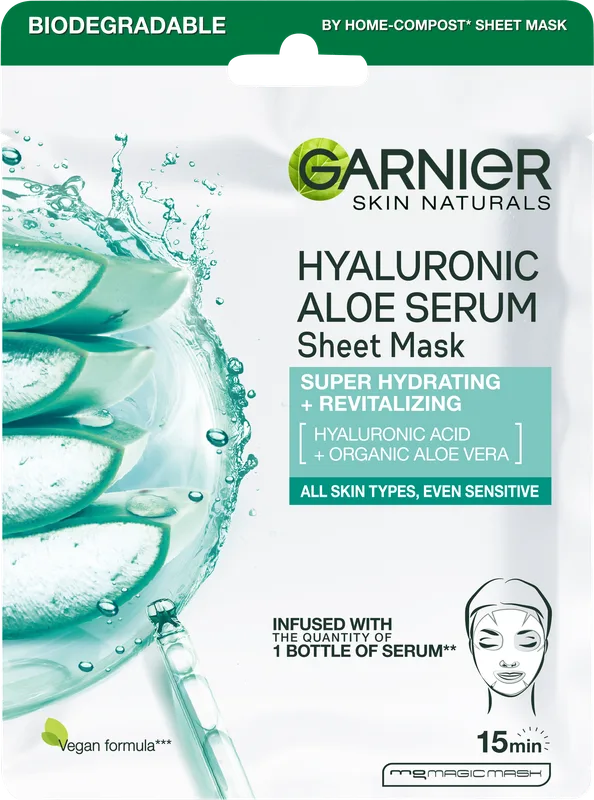 Алое-маска для обличчя Garnier Skin Naturals тканинна гіалуронова 28 г