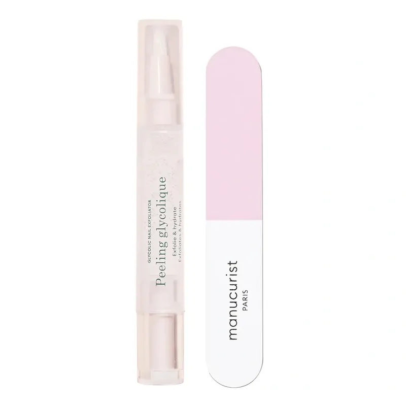 Manucurist Glossy Booster Duo скраб для нігтів із гліколевою кислотою, 4 мл + міні-полірувальна щіточка