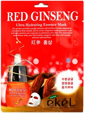 Тканинна маска вирівнююча тон шкіри Ekel Red Ginseng Ultra Hydrating Essence Mask