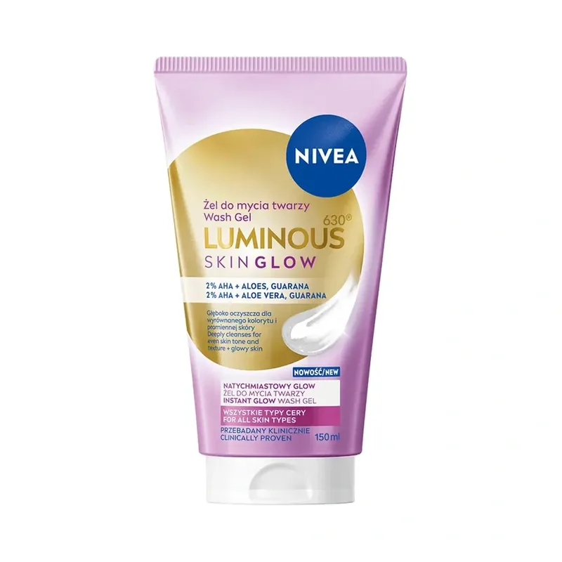 NIVEA Luminous630 Skin Glow гель для вмивання обличчя з 2% AHA, алое та гуараною 150 мл