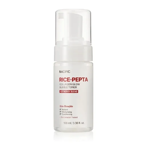 Тонер-пінка для зволоження та сяйва шкіри 100 мл Nacific rice pepta collagen glow bubble toner