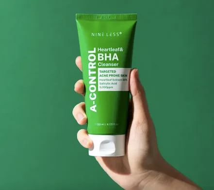 NINELESS A-Control Heartleaf & BHA Cleanser – пінка для вмивання з саліциловою кислотою і хауттюйнією 120 мл