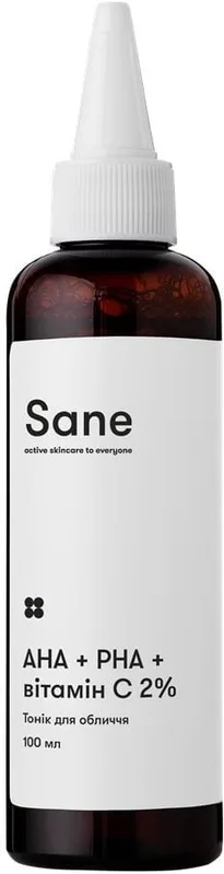 Тонік для обличчя Sane PHA + AHA + Vitamin C 2%, 100 мл