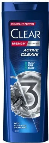 Шампунь та гель для душу Clear 3 в 1 для чоловіків Очищення з активованим вугіллям 360 мл