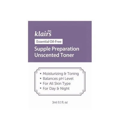 Dear Klairs Supple Preparation Unscented Toner – зволожуючий тонер для обличчя без аромату (пробник 3 мл)