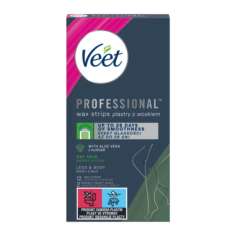 Воскові смужки для депіляції Veet Professional для сухої шкіри, з Алоє Вера, 12 шт.