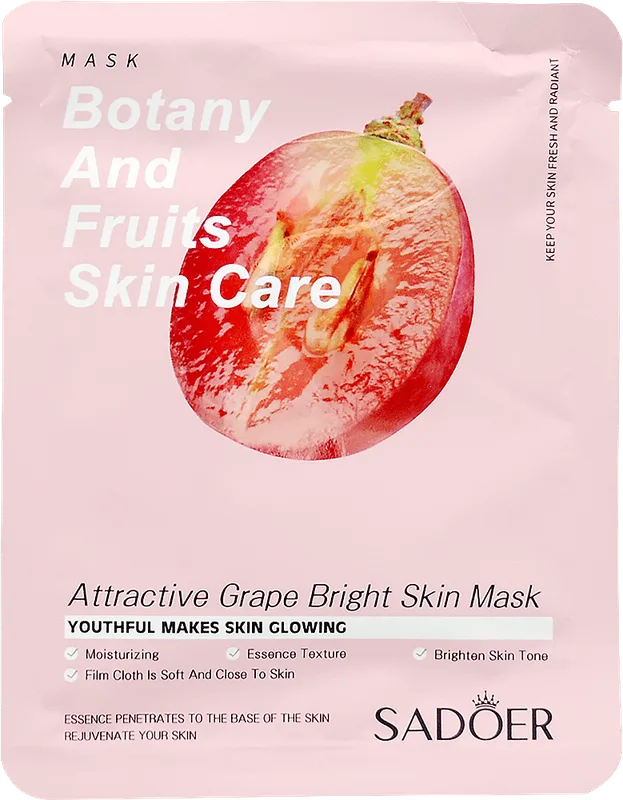 Маска тканинна для обличчя Sadoer Botany And Fruits Skin Care з виноградом 25 г