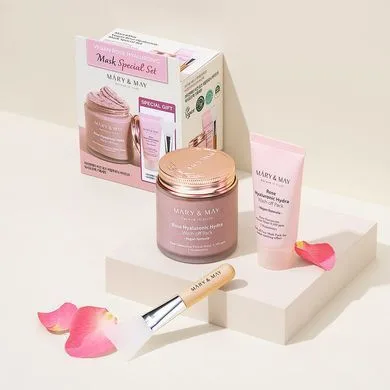 Mary&May Vegan Rose Hyaluronic Mask Special Set – подарунковий набір: глиняна маска з трояндою 125 г + 30 г + пензлик