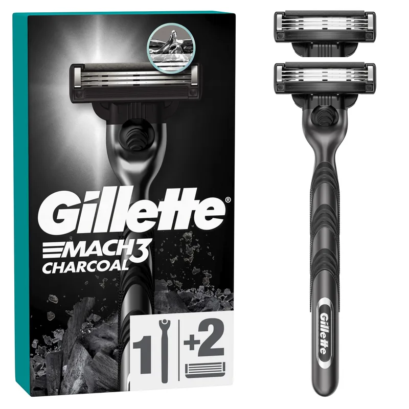 Станок для гоління чоловічий (бритва) Gillette Mach3 Charcoal з 2 змінними картриджами, 1 шт