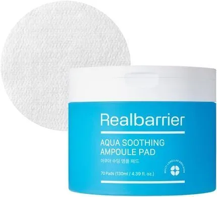 Real Barrier Aqua Soothing Ampoule Pad – тонер-педи зволожувальні для чутливої шкіри 70 шт