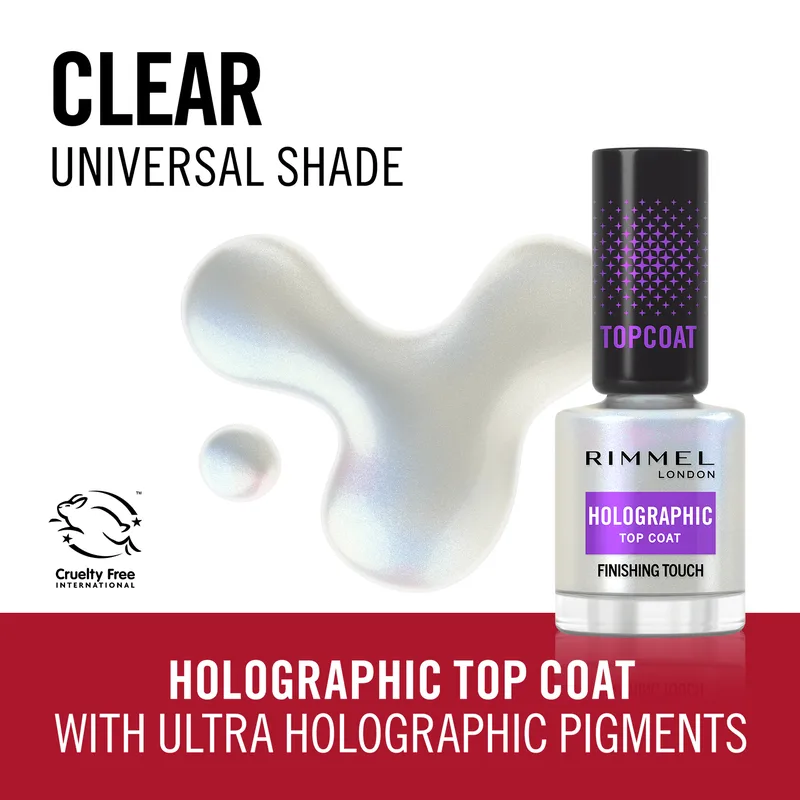 База для нігтів RIMMEL top coat holographic, 12 мл