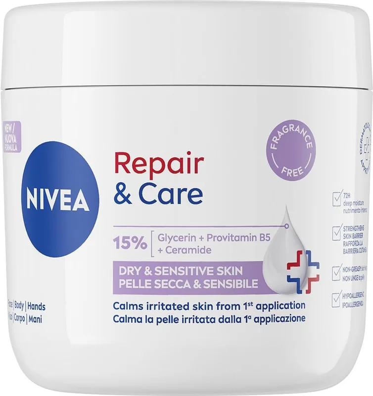 Крем для тіла NIVEA Відновлення та догляд для сухої та чутливої шкіри універсальний 400 мл