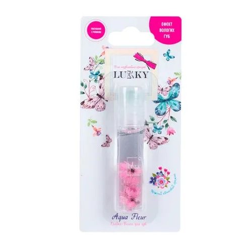 Lukky Aqua Fleur олійка-блиск для губ з рожевими квітами в ролику