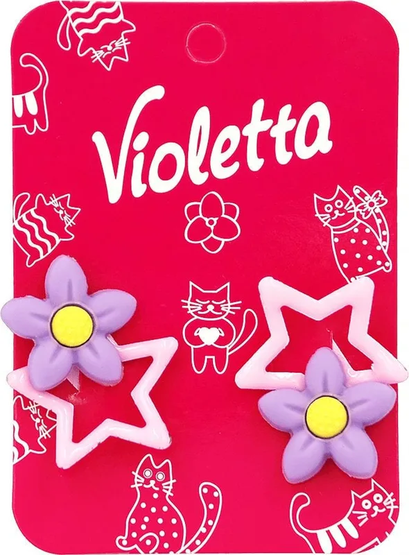 Заколки-хлопавки Violetta для волосся дитячі з квітами та зірками 2 шт