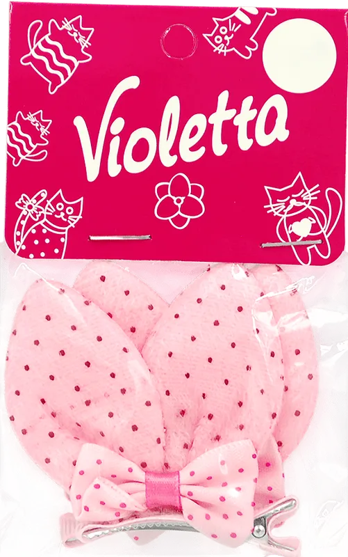 Дитячі заколки-хлопавки Violetta для волосся з рожевими бантиками в горошок 2 шт