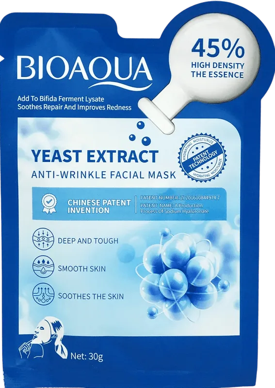 Маска тканинна для обличчя Bioaqua Yeast Extract Anti-Wrinkle з екстрактом дріжджів 30 г