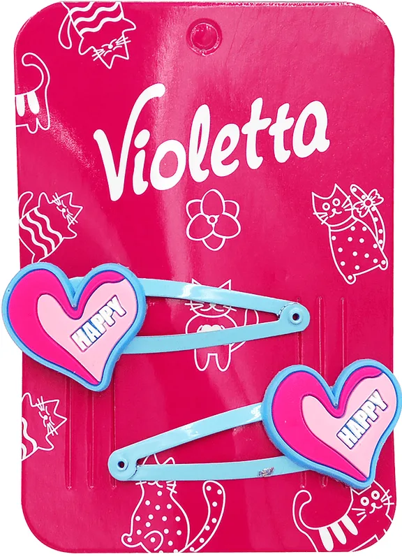 Заколки-хлопавки для волосся дитячі Violetta рожеві сердечка 3 шт
