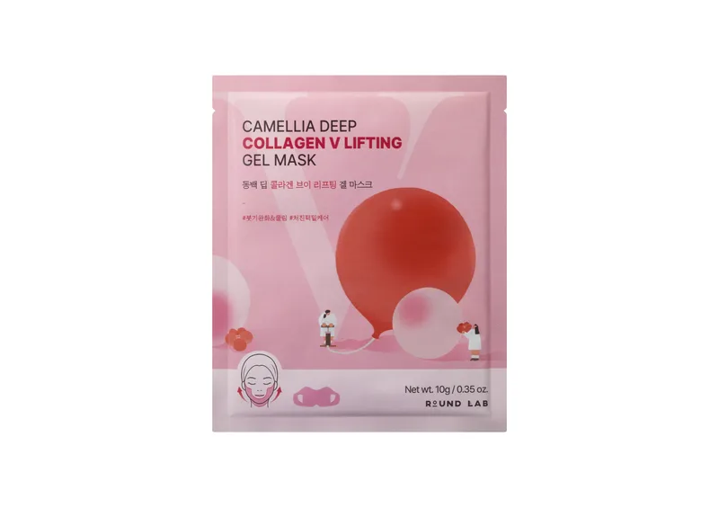 Гідрогелева ліфтинг-маска для контуру обличчя ROUND LAB Camellia Deep Collagen V Lifting Gel Mask 1 шт