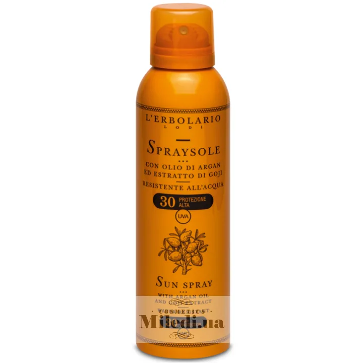 Спрей для засмаги з аргановою олією і екстрактом годжі L`Erbolario Spray Solare Corpo SPF30 150 мл