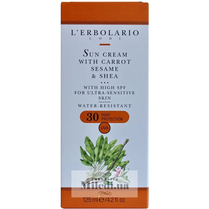 Сонцезахисний крем з морквою олією кунжуту та ши SPF30 L`Erbolario Crema Solare alla Carota al Sesamo 125 мл