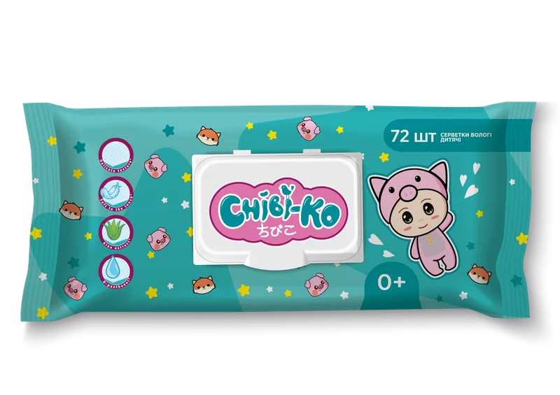 Chibi-Ko серветки вологі дитячі з клапаном, 72шт
