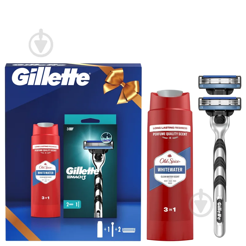 Набір подарунковий GILLETTE Станок для гоління чоловічий Mach3 з 2 змінними картриджами + Гель для душу Old Spice