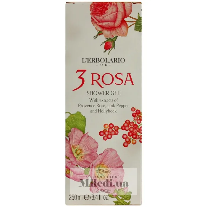 Гель для душу Піна для ванни Три Троянди L`Erbolario Bagnoschiuma 3 Rosa 250 мл