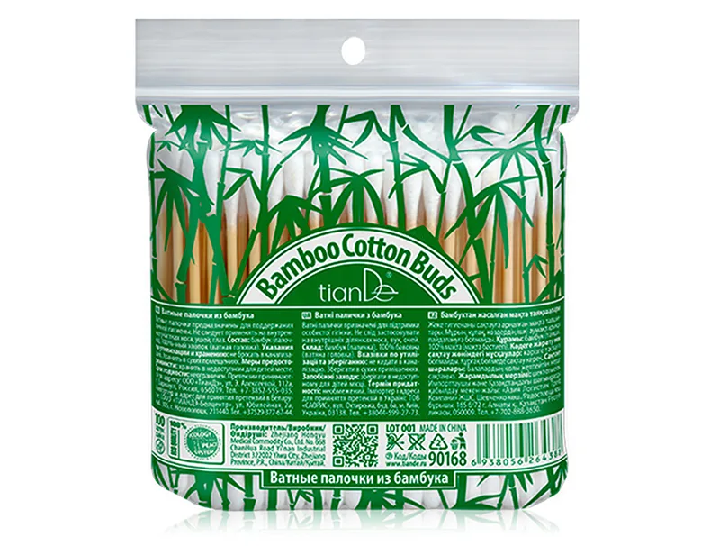 Ватні палички з бамбука EcoDeViva by TianDe Bamboo Cotton Buds, 100шт