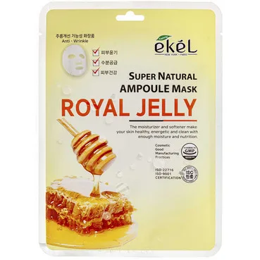 Тканинна маска для обличчя з екстрактом бджолиного маточного молочка Ekel Super Natural Ampoule Royal Jelly