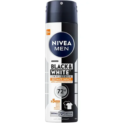 Антиперспірант NIVEA MEN Чорне та Біле невидимий: ULTIMATE IMPACT спрей 150 мл