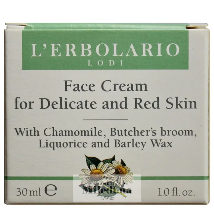 Крем для чутливої шкіри з ромашкою рускусом і лакричником L'Erbolario Crema Viso per Pelli Delicate 30 мл