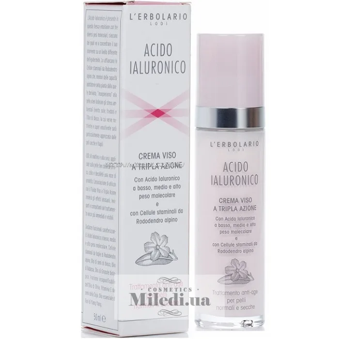 Крем з гіалуроновою кислотою для сухої шкіри L`Erbolario Acido Ialuronico Crema Viso a Tripla Azione Pelli Normali 50 мл